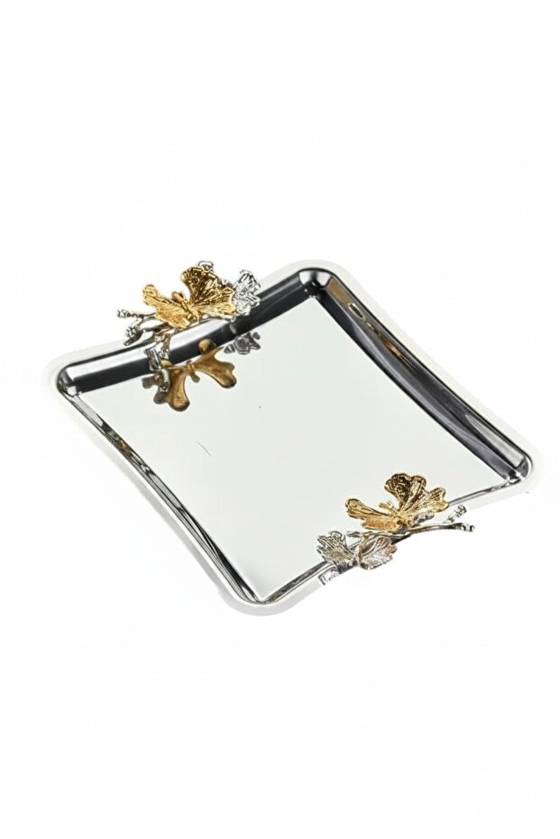 Elegant Square Duo Volo Prezioso Kulp Patterned Chrome Presentation Promise Engagement Tray 22X22Cm