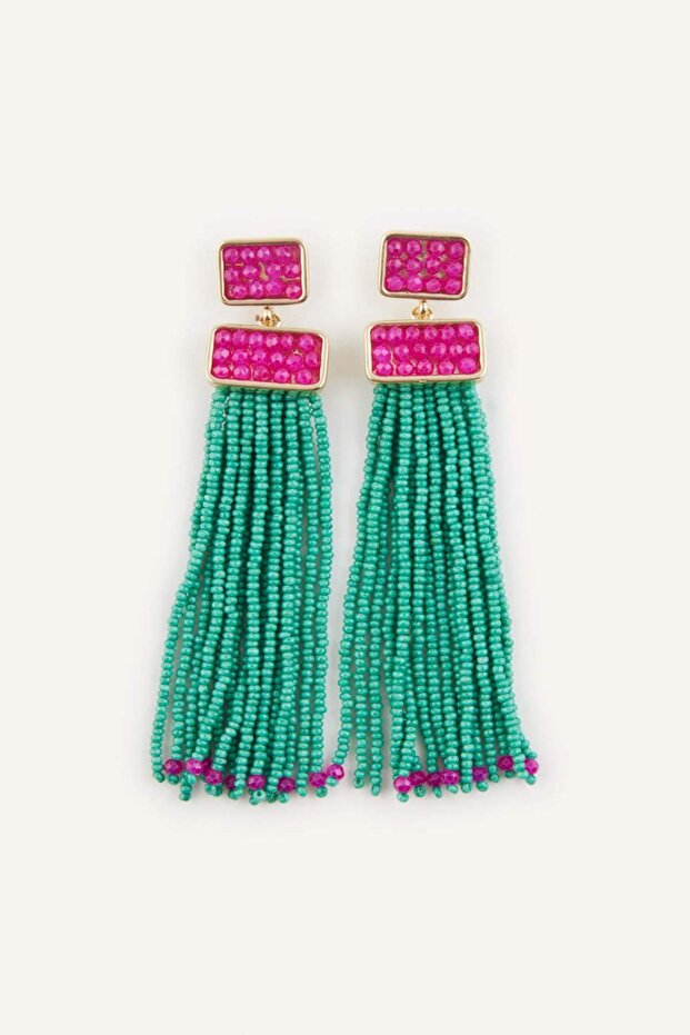 Women's Beaded Dangle Green Earrings H6498Axns