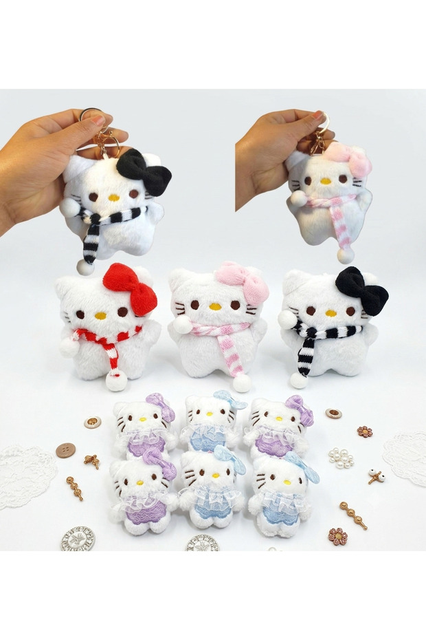 Standing Mini Plush Keychain Hello Sanrio Character 2 Pieces Random Model Kitty Friends and Herself