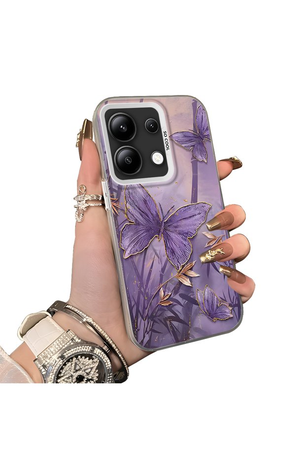 Redmi Note 13 4g Compatible Silicone Edge Hard Back Case Couple Phone Case Butterfly Pattern