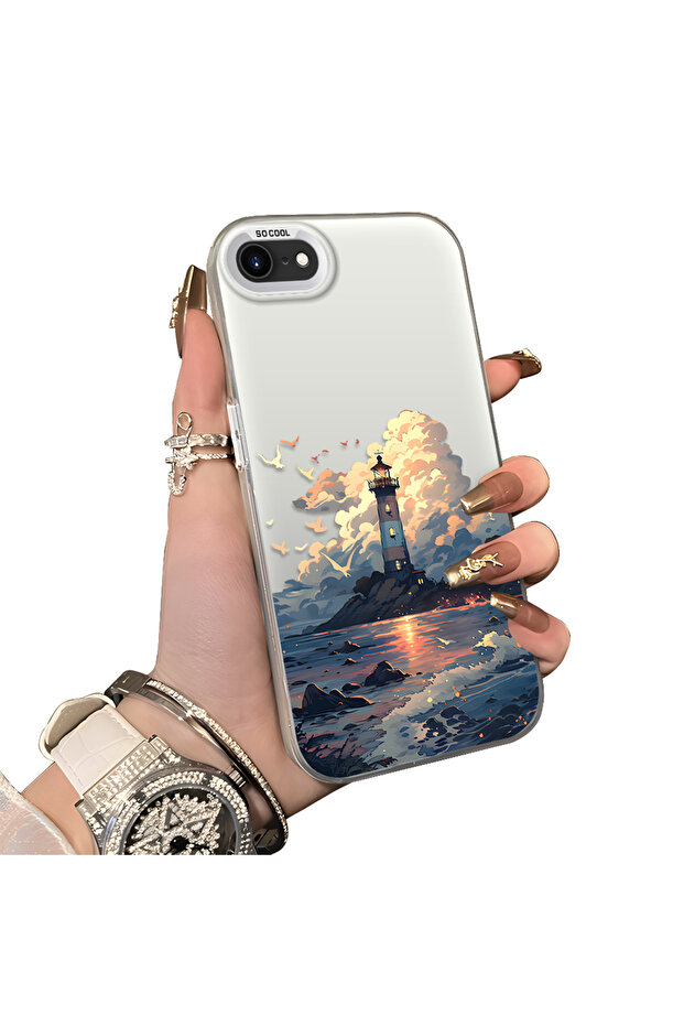 iPhone 7 Compatible Silicone Edge Hard Back Case Couple Phone Case Tower Pattern