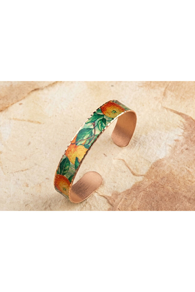Copper Orange Patterned Adjustable Clamp Bracelet