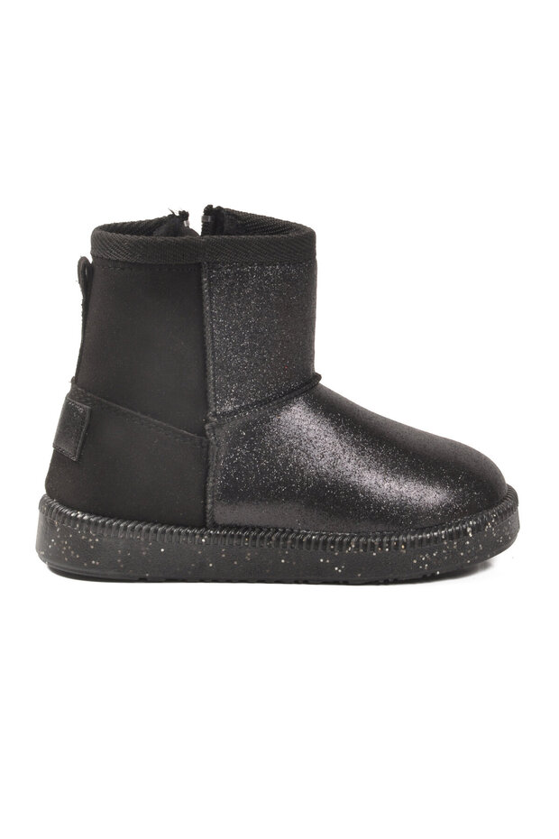 Black Glittery Sheepskin Zippered Girls' Boots 1212 P