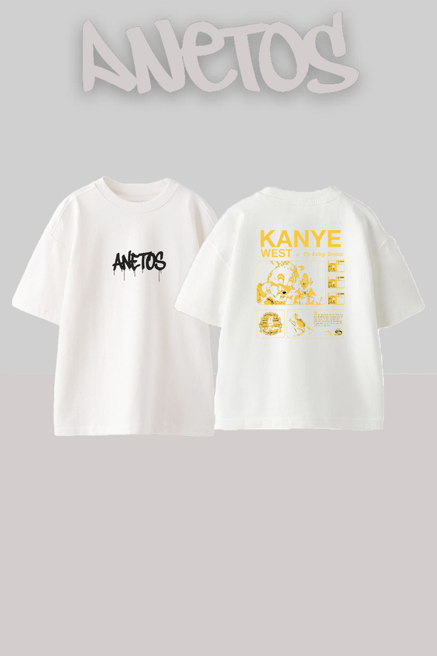Kanye West Dropout Design Printed Oversize White T-Shirt