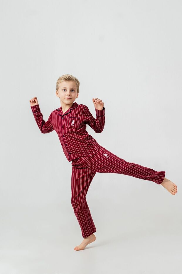 Boy's Pajama Set Embroidered Red Long Sleeve Pajama Set Us2644-C-V1