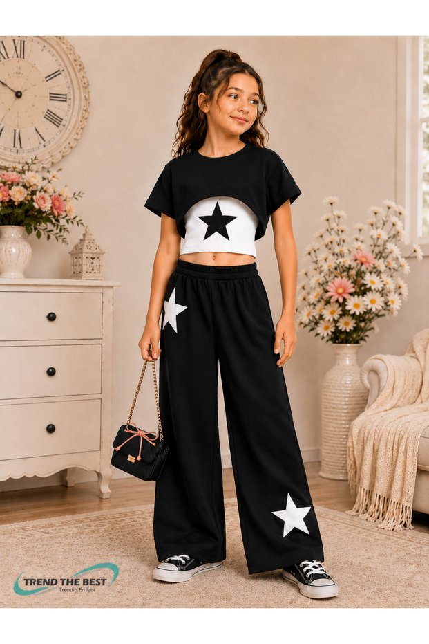 Summer Star Printed Girls' Cropped 3-Piece Set