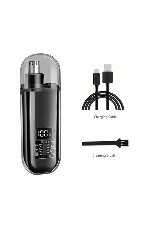 ماكينة تشذيب الأنف والأذن الكهربائية السوداء للرجال، قابلة لإعادة الشحن عبر USB، تصميم صغير ومحمول مع شحن سريع