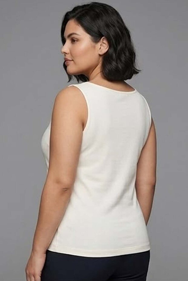 Trend42Plus Large Size Thick Strap Basic Top - Ecru - 2