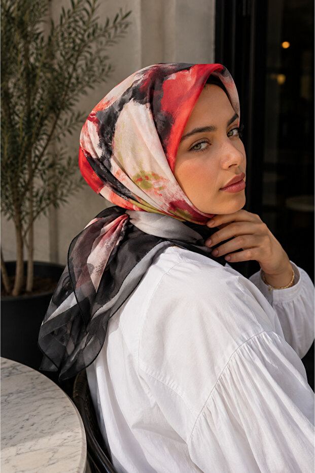 Modern Floral Pattern Scarf Series Black