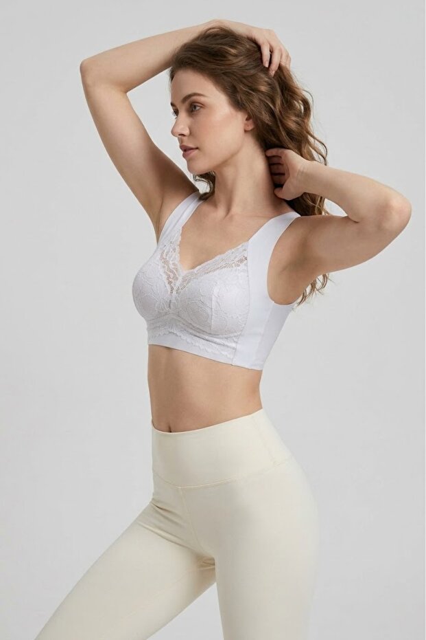 Mufy Bra with Support Pockets and Padding, Flexible Bralette, Seamless, Comfortable, Lace Detailed Bustier