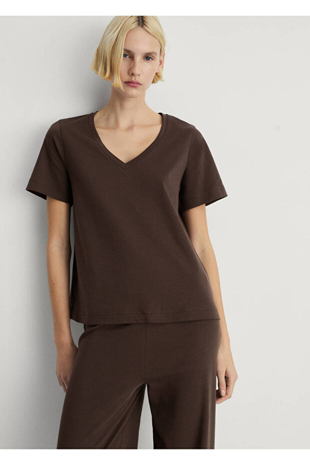 Cotton Plain Design V-Neck Pajama T-Shirt