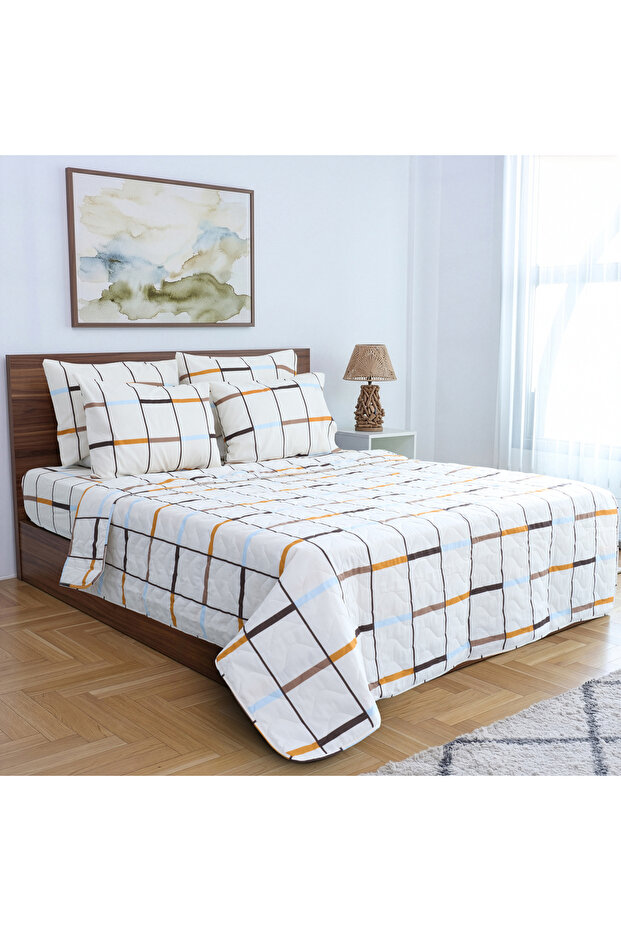 Double Plaid Patterned Multi-Purpose Bedspread & Pike with 2 Pillowcases / 200*220