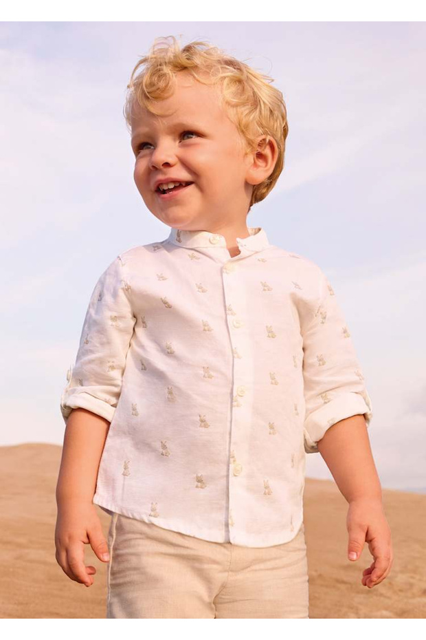 Baby Boy Linen Striped Stand Collar Shirt 1116