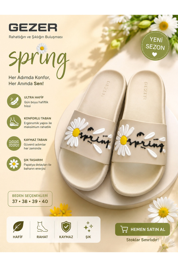 Plastic Slippers Light Beige Color 1 Piece Ultra Light Comfortable Sole Anti-Slip Sole Popotya Design Beautiful Stylish