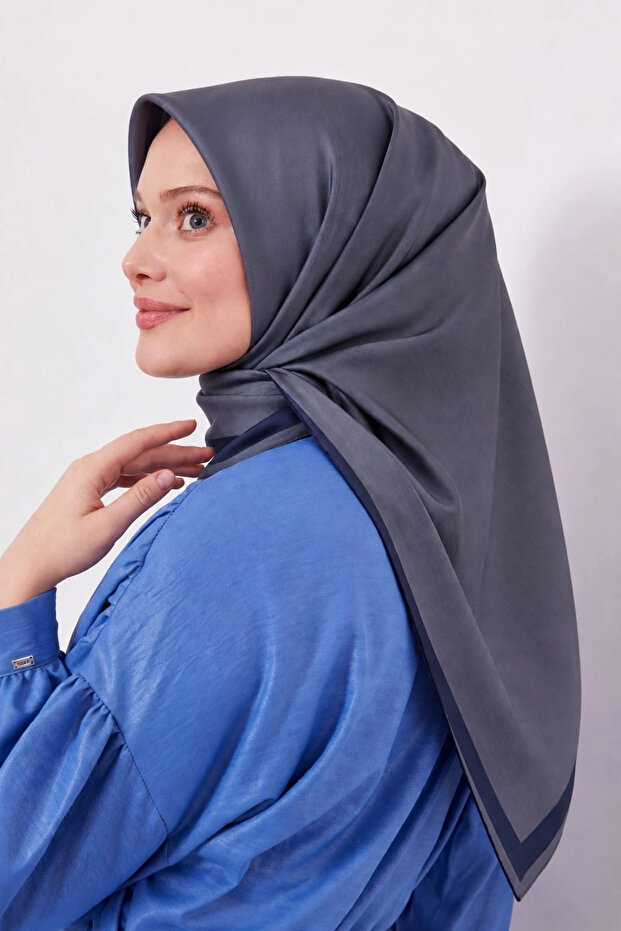 وشاح حريري قطني مسطح ذو وجهين LS2200 04-سموكي-إنديجو