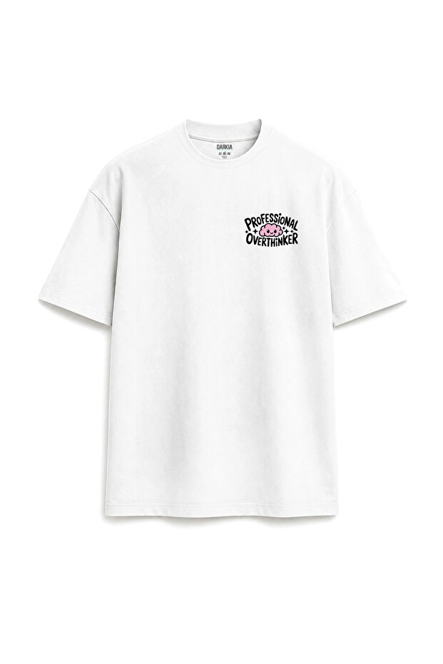Professional Overthinker Written Y2K Design Printed Relaxed Fit Unisex White T-Shirt
