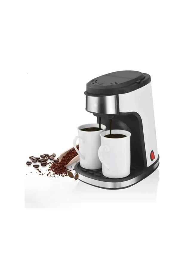 450W Drip Coffee Maker with 240ml Capacity, Dual Cup Brewing, Reusable Filter for Coffee & Tea