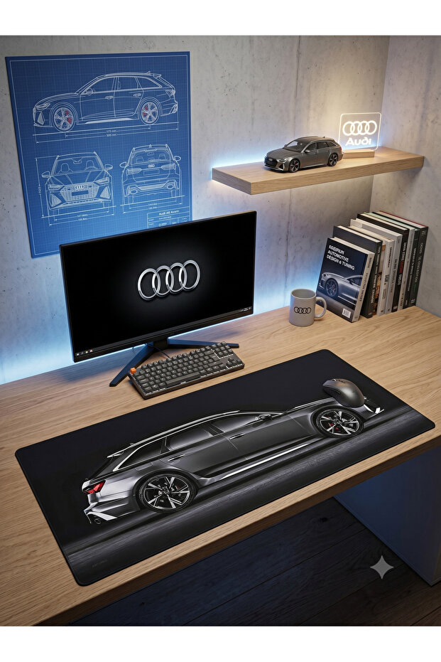 Audi Rs6 40X90Cm Gaming Player XL Large Size Stitched Edge Mousepad with Non-Slip Base