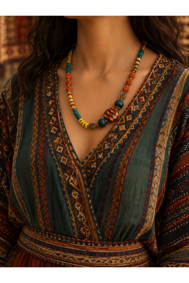 Seraphine Bohemian Colorful Beaded Handmade Look Women's Necklace