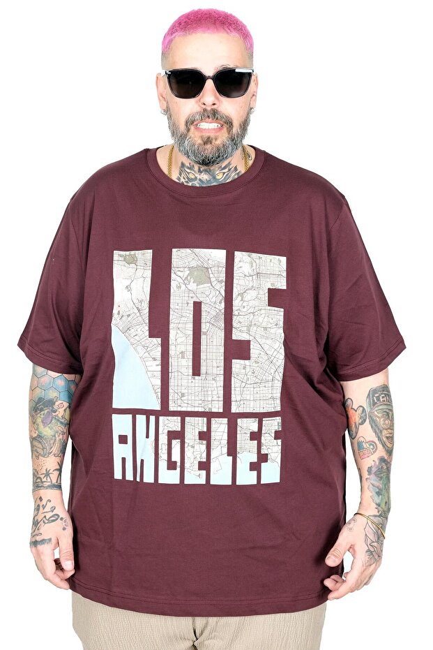 Mode XL Large Size T-Shirt with Bis Collar Los Angeles U26117 Mürdüm