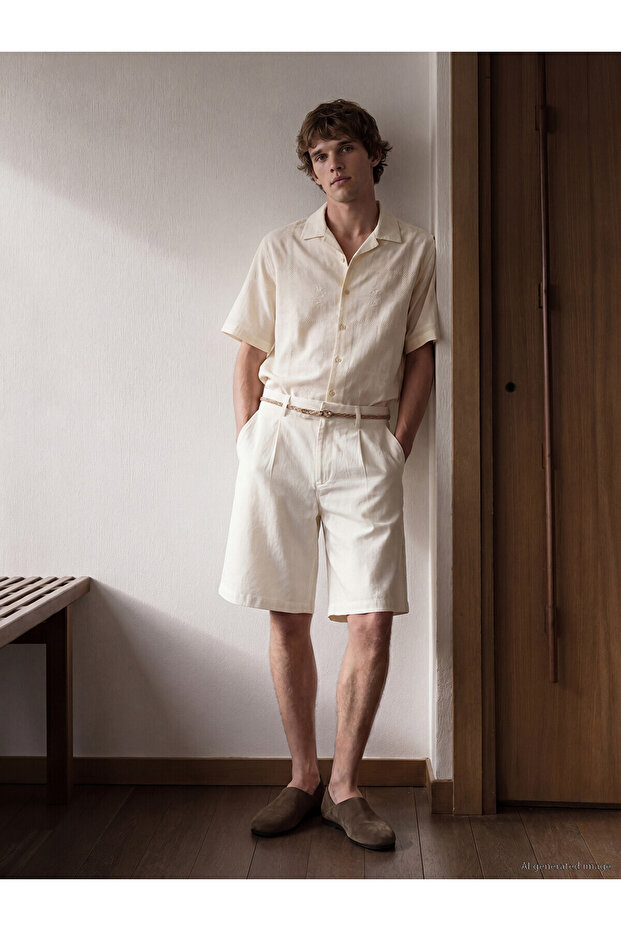 Lcw Vision Ecru Regular Fit Belted Men's Shorts