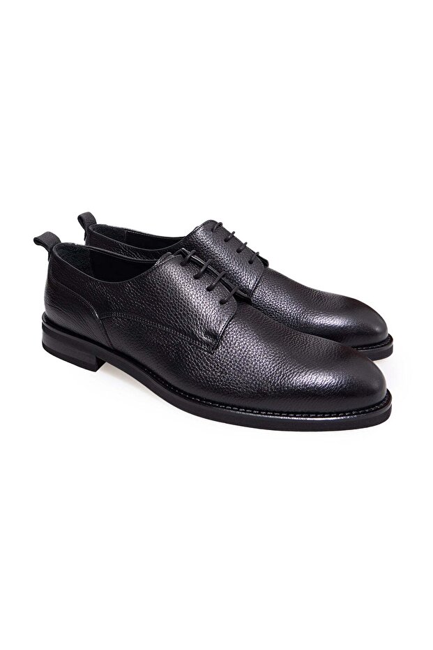 Black Color Lace-Up Genuine Leather Men's Shoes