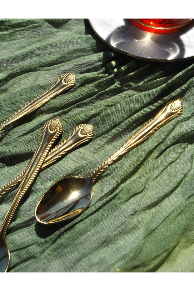 6-Piece Piraye Stainless Steel Gold Embossed Tea Spoon Set for 6 People