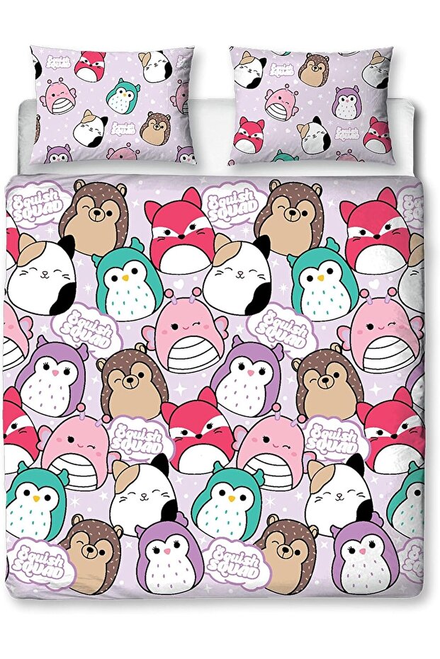 Squishmallows Official Double Duvet Cover Set, Bright Design | Reversible 2 Sided Squish Squad Bedding