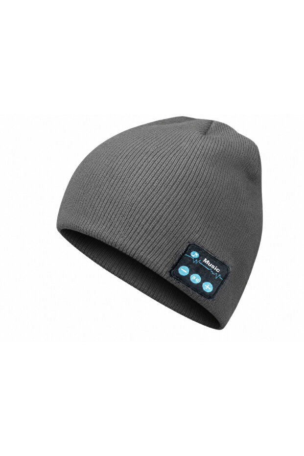 BLUETOOTH BEANIE HAT WITH WIRELESS HEADPHONES – RECHARGEABLE | WARM WINTER STRETCHABLE BEANIE UNISEX | GREY