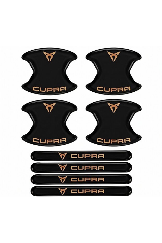 Premium Door Handle Scratch Protector (Set of 8) – Black & Transparent / Vehicle Brand Label Cupra