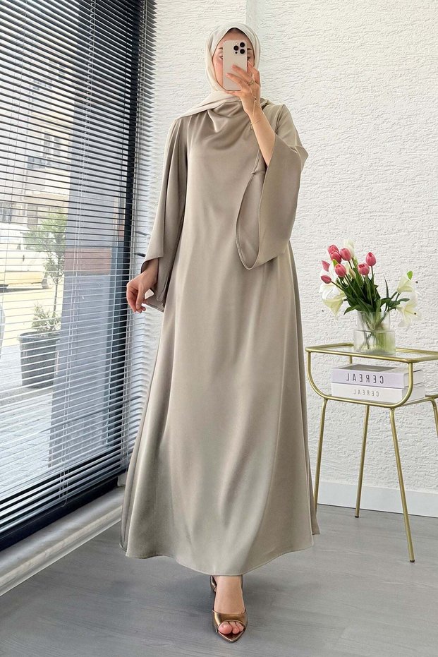 Premium Degaje Collar Double-Sided Satin Dress - Mink