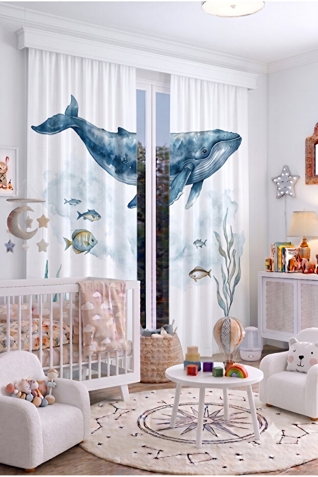 Baby Kids Room Background Curtain 140X260 cm 2 Wings Cute Patterned Decorative Digital Printed Premium Children's Room Curtain