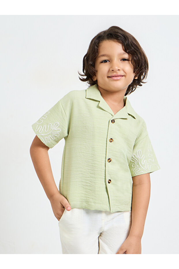Boys Resort Collar Shirt with Emrboidery