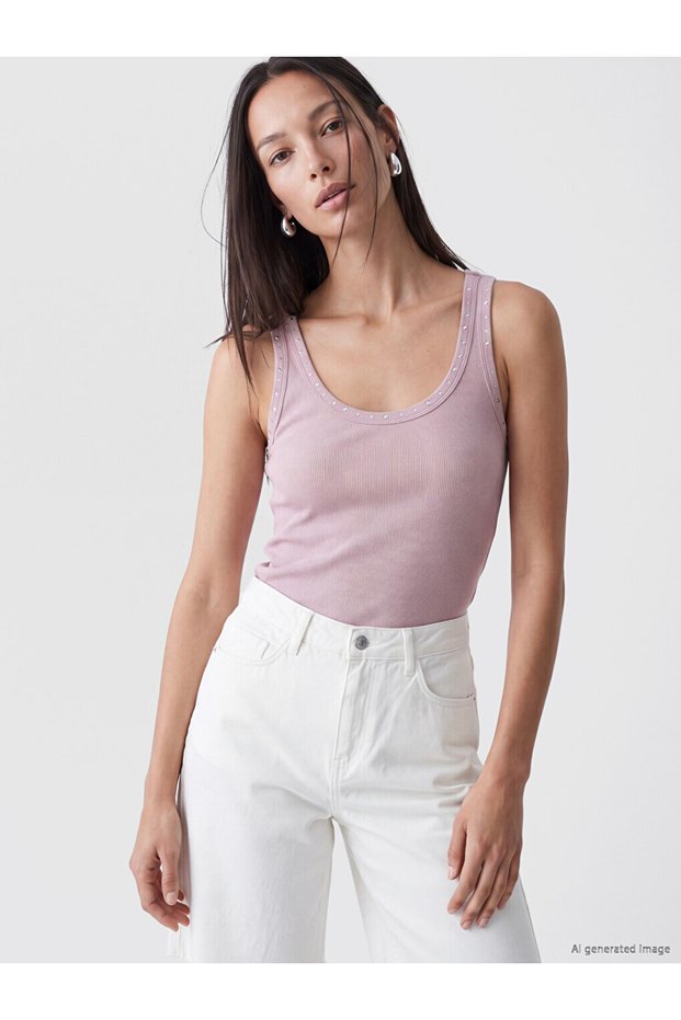 Lila U-Neck Women's Studded Tank Top