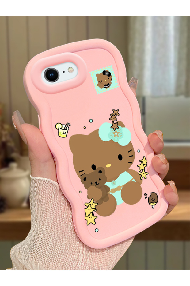 iPhone 6S Plus Compatible Case Camera Protector Pink Silicone Couple Phone Case Kitty Pattern