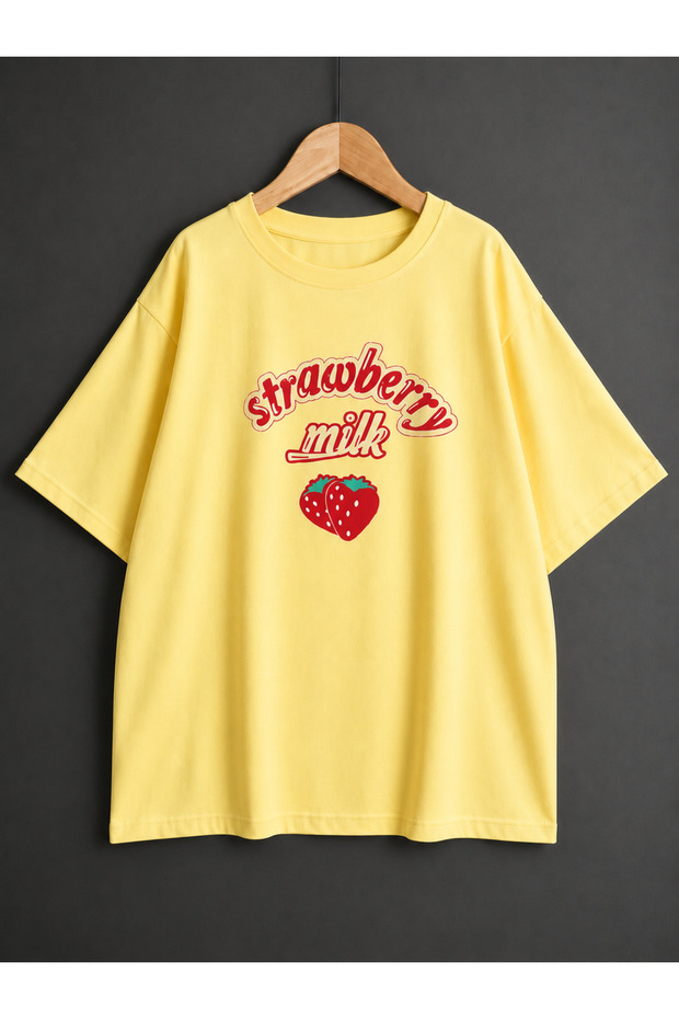 Women's Strawberry Milk Printed Oversized T-Shirt