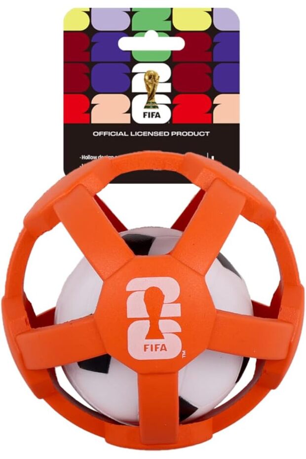 FIFA WC26 Hollow Bounce Ball – Orange Medium | High‑Bounce Dog Toy with Flexible Cage Design | Interactive Fetch & Play Ball | Official World Cup 2026 Collection