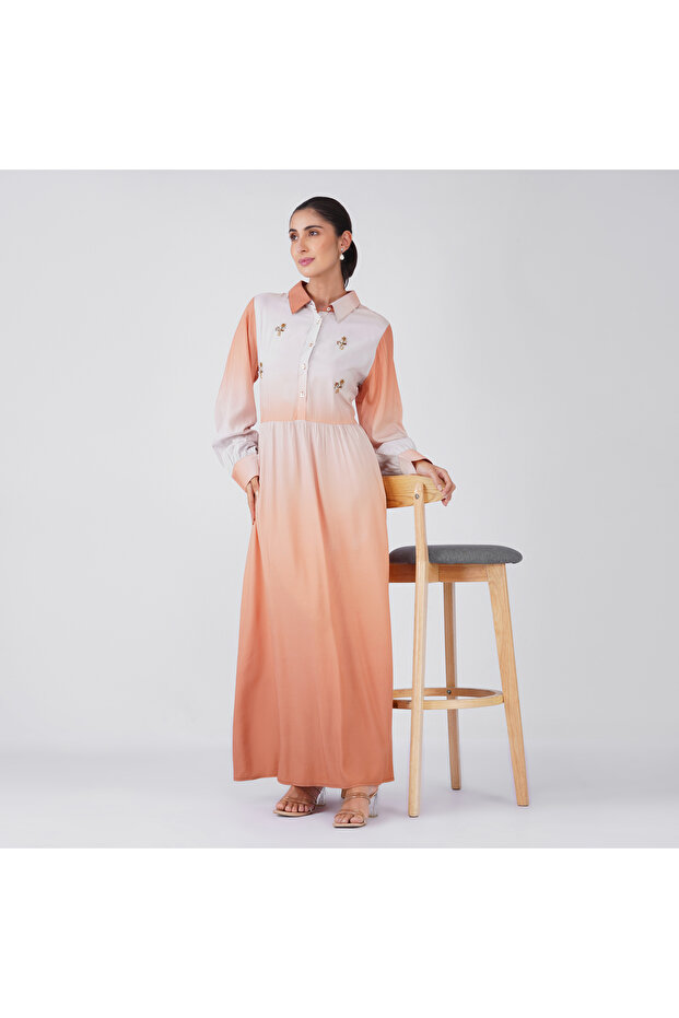 Tan Abstract Floral Crossover Maxi Dress