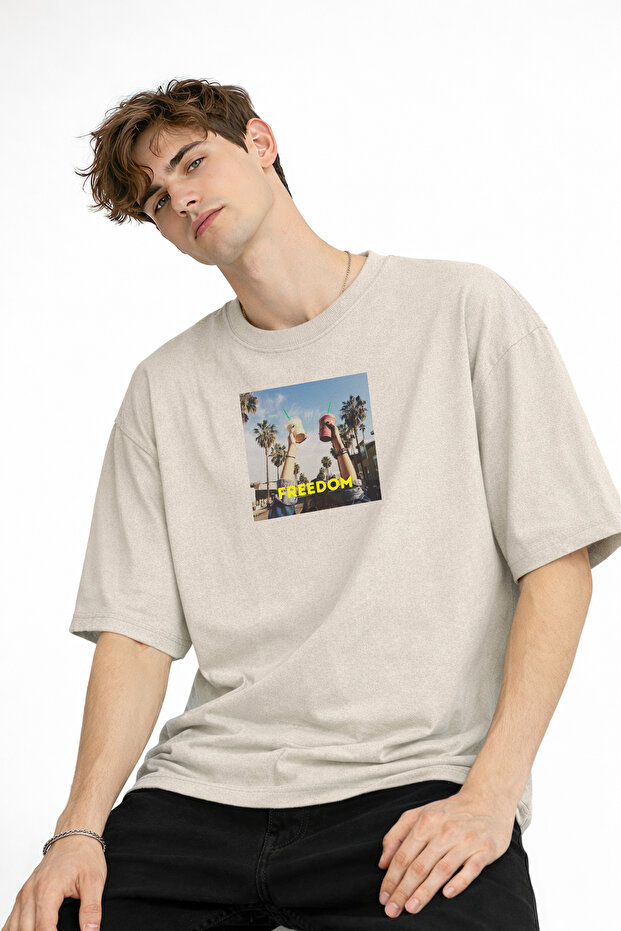 Freedom - Oversize Men's T-Shirt Beige