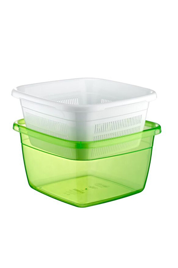 6Lt Square Basin with Emerald Strainer, Durable and Stylish Design