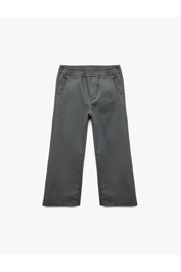 Cotton Lace-Up Waist Loose-Fit Gabardine School Trousers