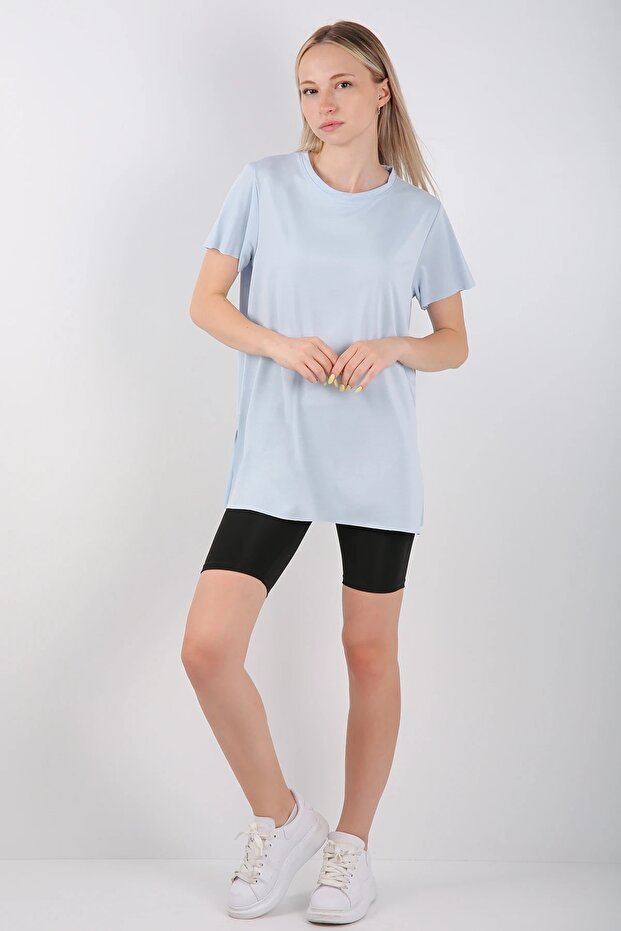 Women's Crew Neck Long T-Shirt with Side Slits