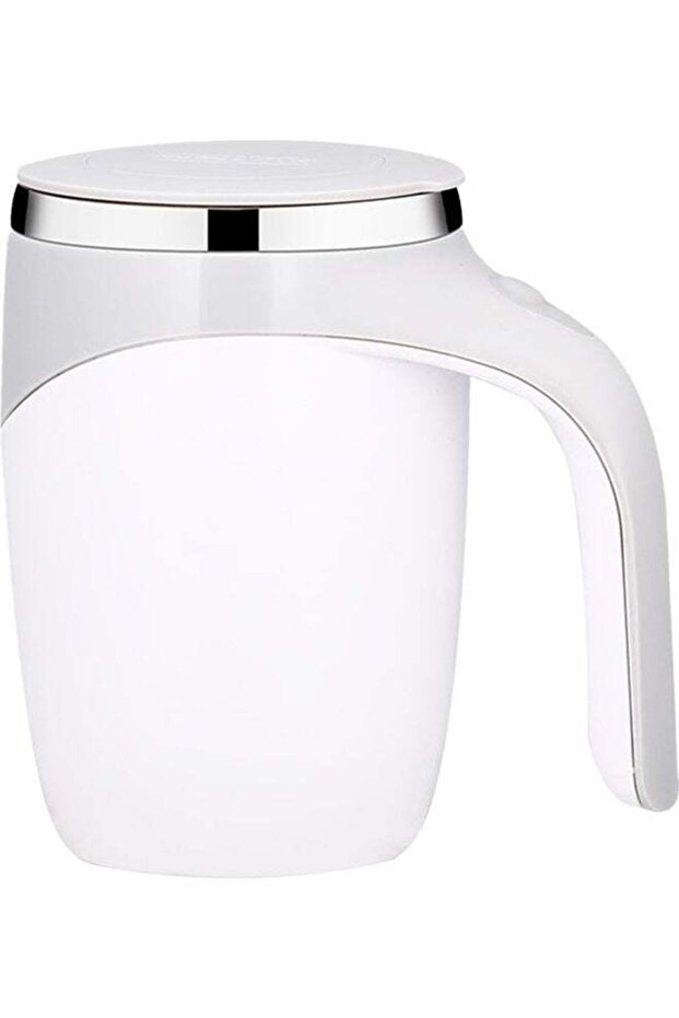 Self Stirring Mug With Lid Automatic Magnetic Stirring Coffee Cup White