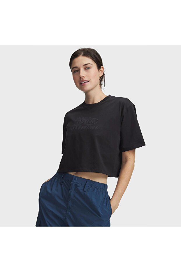 Scriptheart Crop Women's Black Polo Neck T-Shirt