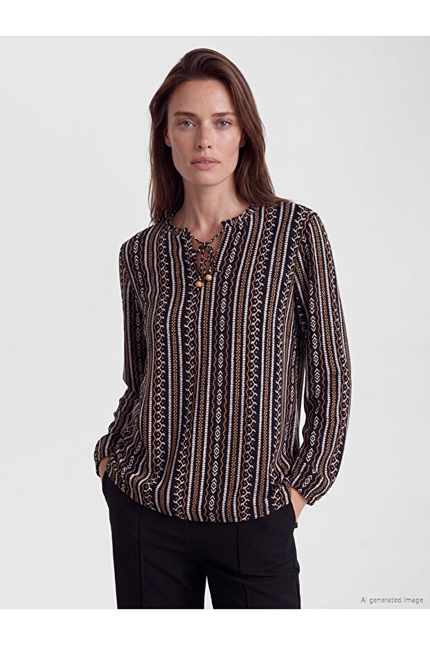 Sparkling Choices Tie-Up Roba Collar Embroidered Blouse from Shining Store