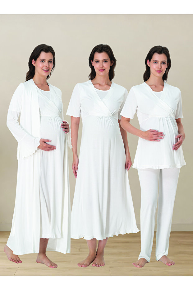 Maternity Pajamas and Nightgown Set, 4-Piece Maternity Set