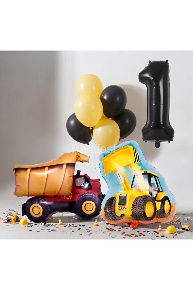Construction Themed Birthday Balloon Set - Construction Vehicle and Truck Foil Balloon Decoration Set