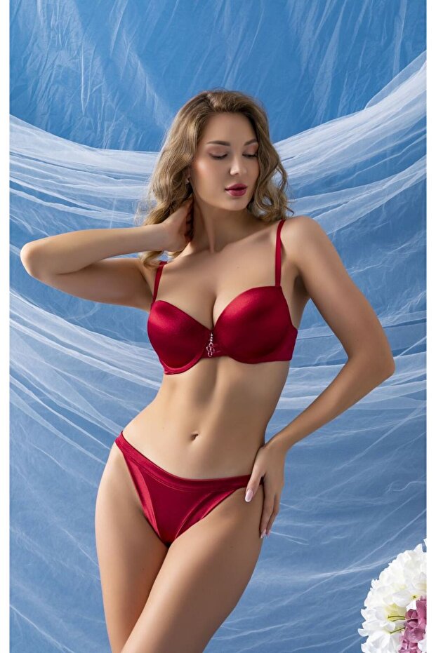 Mulvxbrf Brf02 Bra and Slip Panties Set Claret Red (Mulvix)