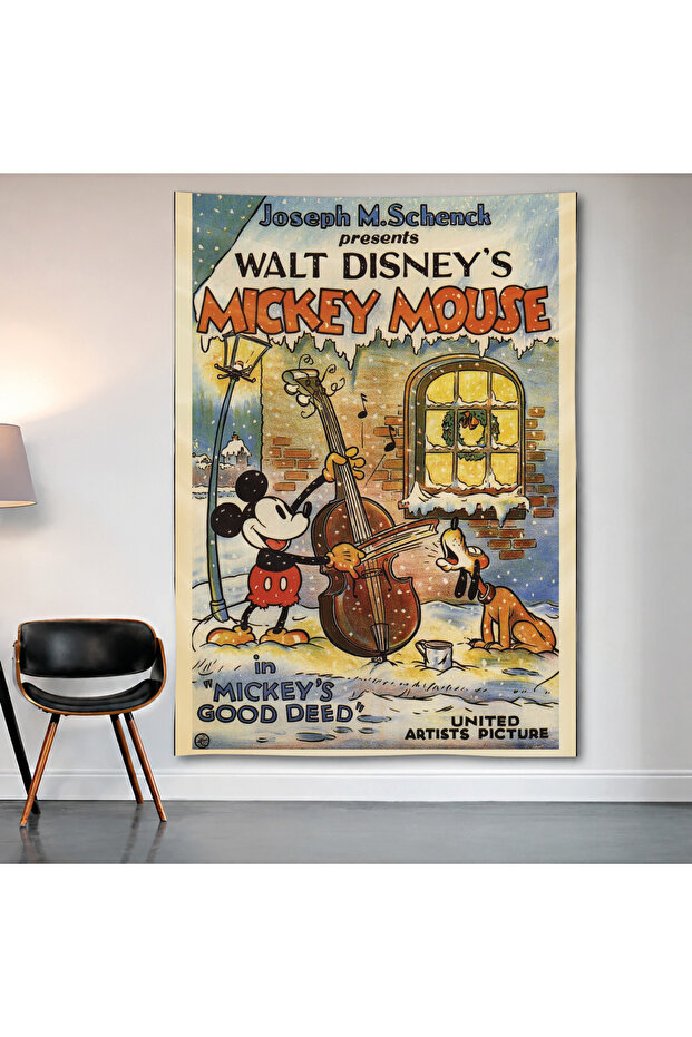 Mickey Mouse Vintage Poster Wall Covering Wall Tapestry First Quality Satin Fabric Poster