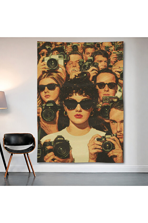 Retro Camera Collage Wall Covering Wall Tapestry First Quality Satin Fabric Poster